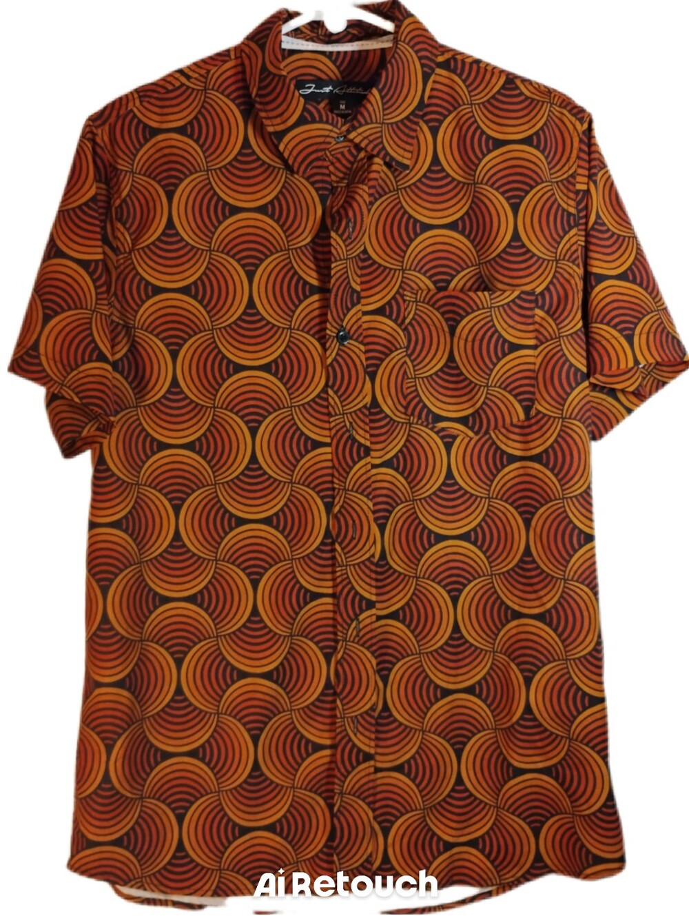 Just Attitude Orange and Brown Retro Wave Short Sleeve Button-Down Shirt